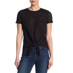 Madewell Black Modern Tie-Front Tee in Geo-Eyelet size Medium